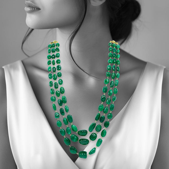Emerald Beaded Three Line
